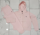 Nwt Polo Ralph Lauren Women's Pink With Navy Pony Zip Up Hoodie & Matching Joggers - Unique Style