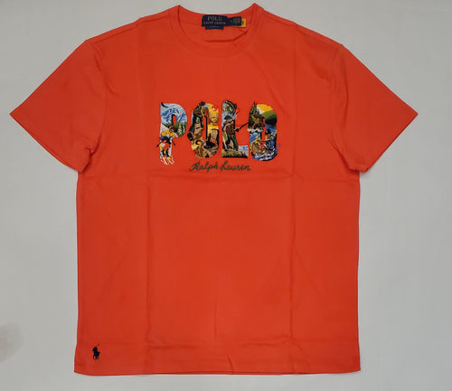 Nwt Polo Ralph Lauren Orange Embroidered Jungle Spellout Patch Classic Fit Tee - Unique Style