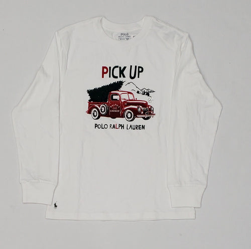 Nwt Kids Polo Ralph Lauren White Pick Up Truck L/s Tee - Unique Style