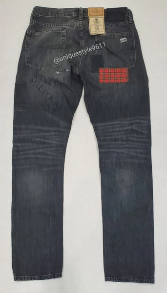 Nwt Polo Big & Tall Black-Wash Varick Slim-Straight Graphic Patch Jeans