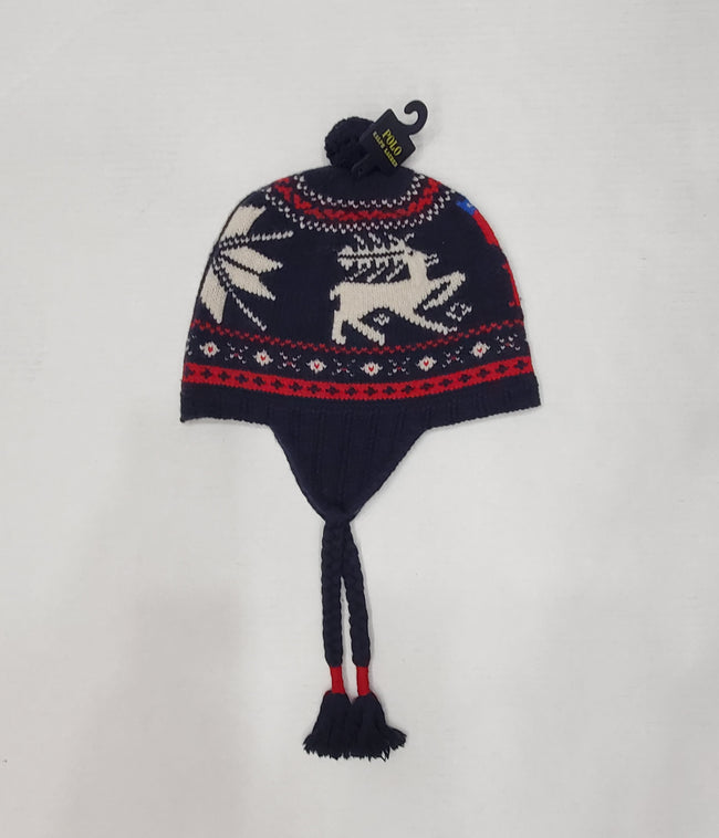 Nwt Polo Ralph Lauren Navy Reindeer Tassel Skully