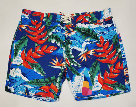 Nwt Polo Ralph Lauren Orange Hawaiian Print Swim Trunks