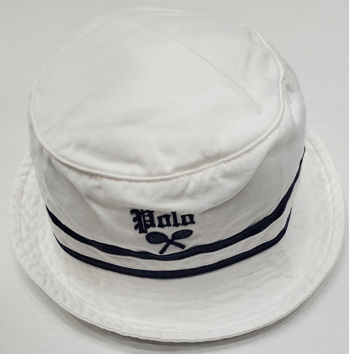 Nwt  Polo Ralph White/Navy Tennis Bucket Hat