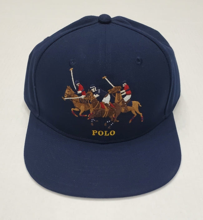 Nwt Polo Ralph Lauren Navy Triple Pony Snap Back