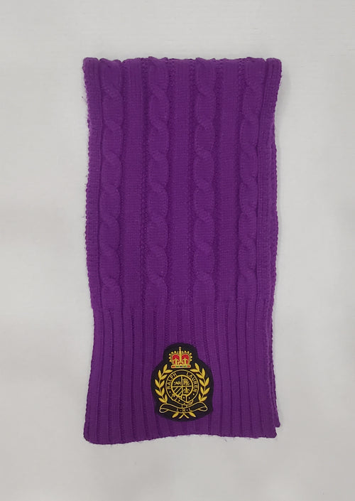 Nwt Lauren Ralph Lauren Purple Crest Patch Cable Knit Scarf - Unique Style