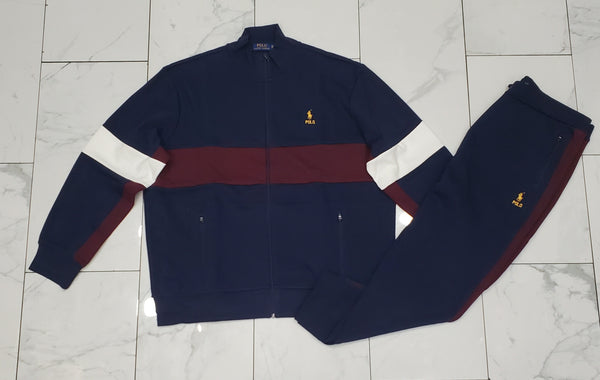 Nwt Polo Ralph Lauren Navy/Burgundy Small Pony Zip Up Jacket With Matching Joggers - Unique Style