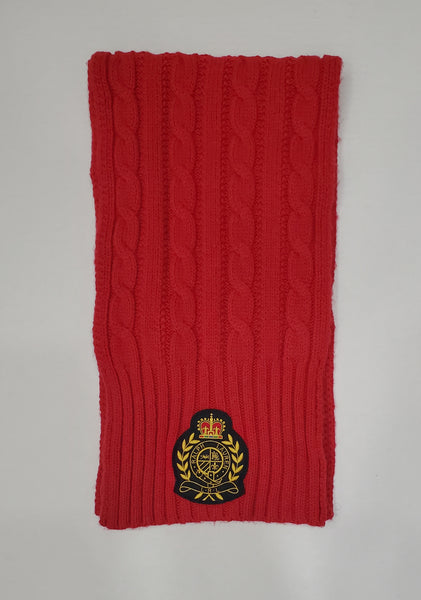 Nwt Lauren Ralph Lauren Red Crest Patch Cable Knit Scarf - Unique Style