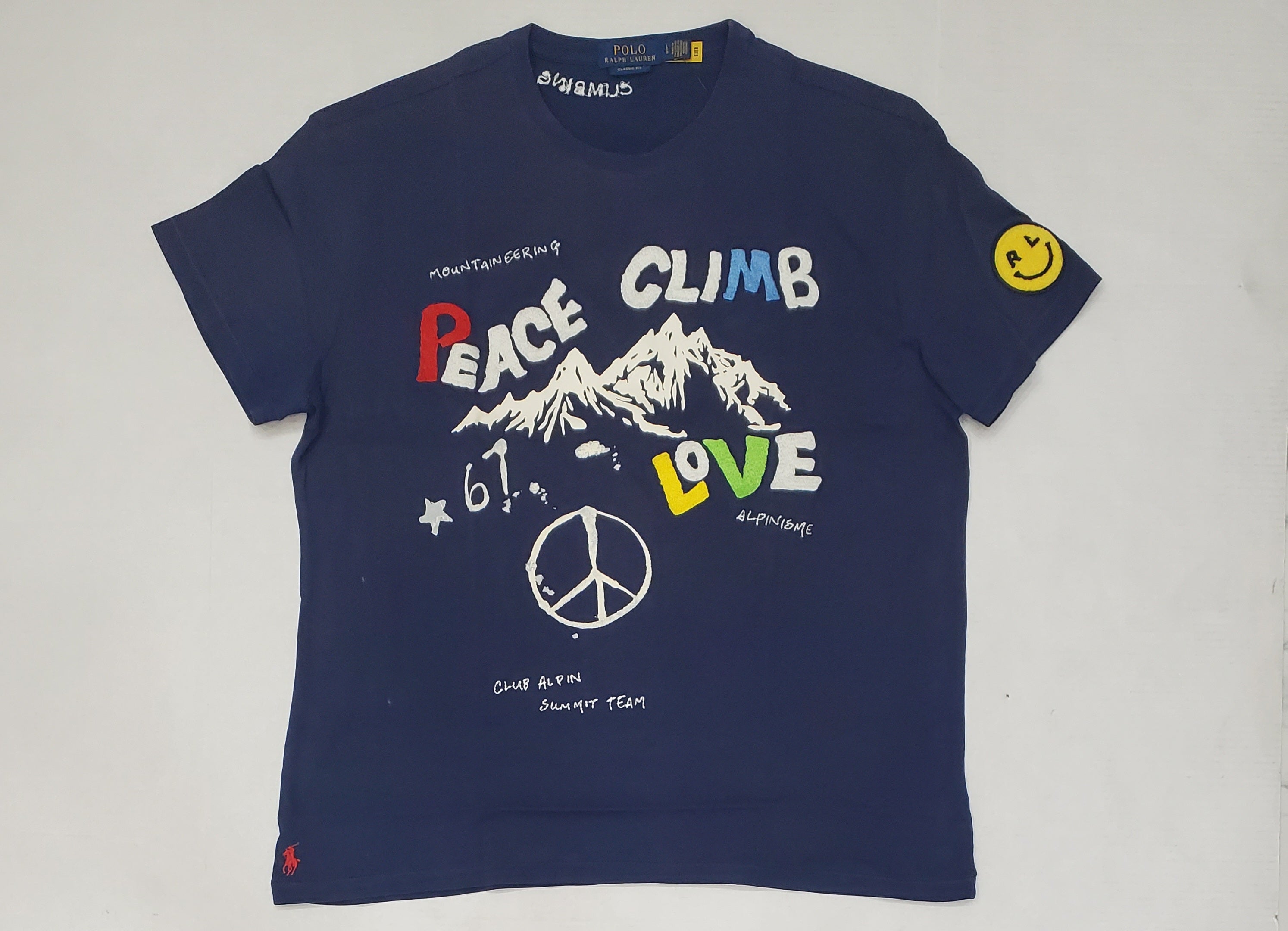 Nwt Polo Ralph Lauren Navy Peace Climb Love Embroidered Classic Fit Tee