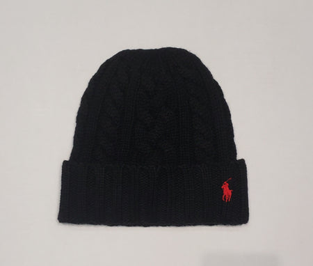 NWT Polo Ralph Lauren Black Cable Knit Small Pony Skully - Unique Style