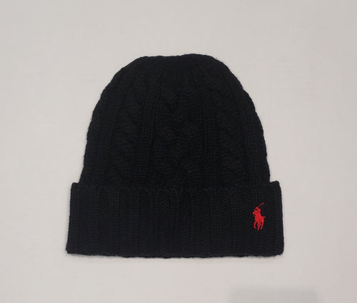 NWT Polo Ralph Lauren Black Cable Knit Small Pony Skully - Unique Style