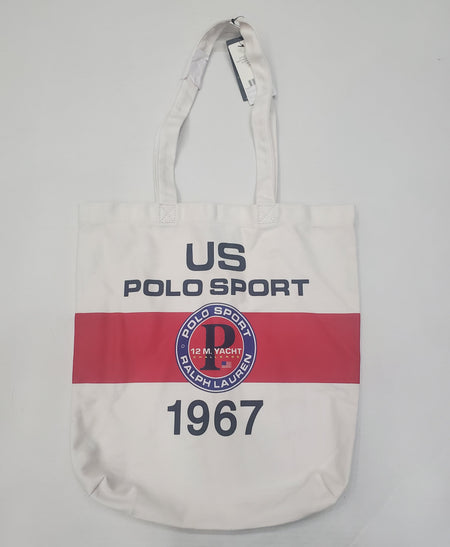 Nwt Polo Ralph Lauren Logo Canvas Stripe Tote Bag