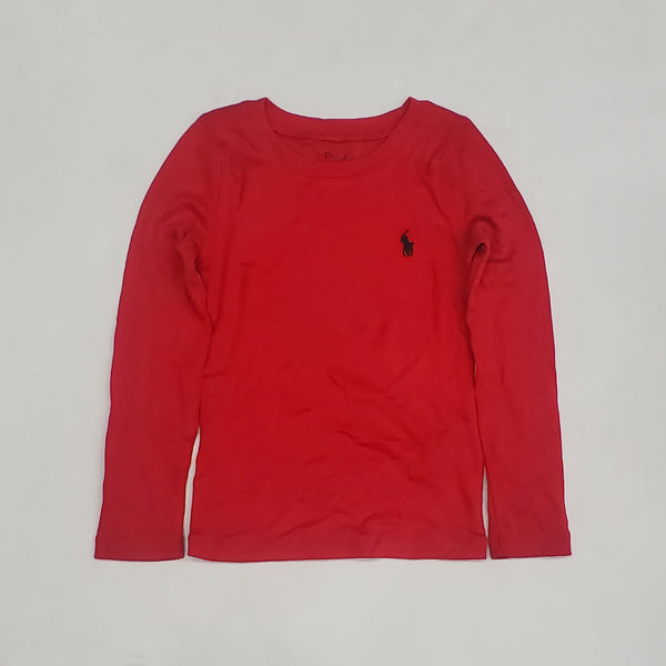 Nwt Girls Polo Ralph Lauren Red w/Black Horse Small Pony L/S Tee (2T-7T)