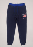 Navy Polo Ralph Lauren fleece joggers with American patch detail and relaxed fit, designed for comfort and casual style.