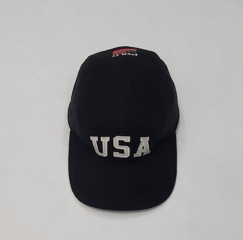 Nwt Polo Ralph Lauren Black Fleece 5 Panel USA Adjustable Woven Strap Back Hat