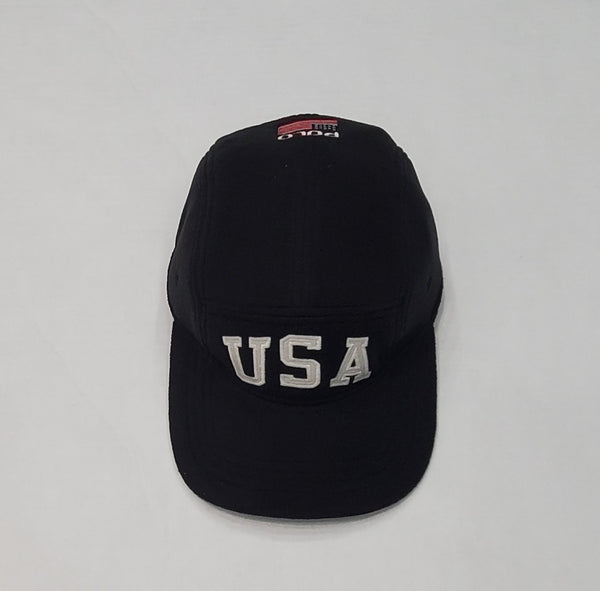 Nwt Polo Ralph Lauren Black Fleece 5 Panel USA Adjustable Woven Strap Back Hat