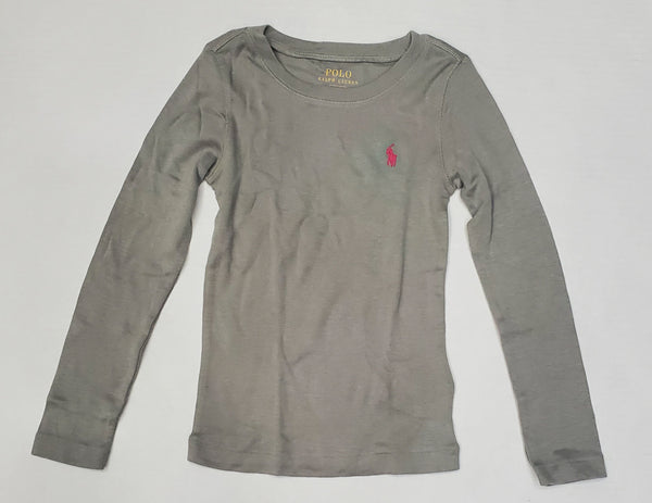Nwt Girls Polo Ralph Lauren Grey w/Pink Horse Small Pony  L/S Tee (2T-7T) - Unique Style
