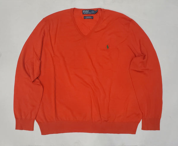 Nwt Polo Big & Tall Orange w/Green Horse Wool V-Neck Sweater - Unique Style