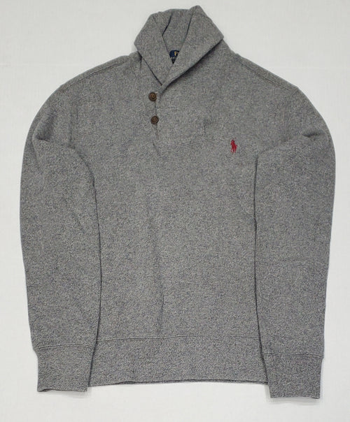 Nwt Polo Ralph Lauren Grey w/Burgundy Horse Shawl Neck Two Button Sweater - Unique Style