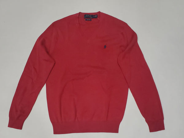 Nwt Polo Ralph Lauren Flame Heat  w/Navy Horse Cotton V-Neck Sweater - Unique Style