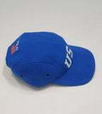 Royal blue Polo Ralph Lauren fleece 5-panel adjustable strap back hat, featuring a classic USA design and brand logo.