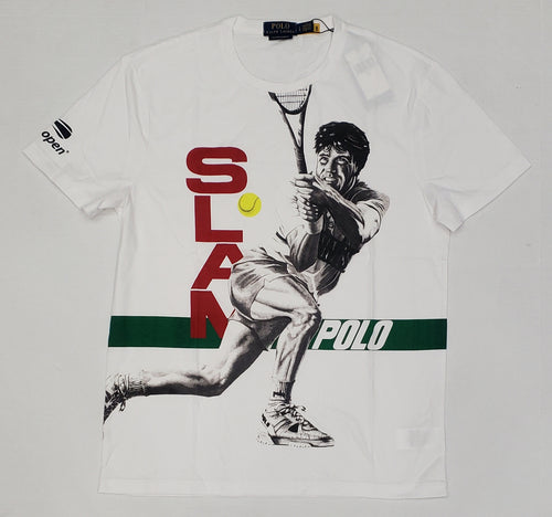 NWT Polo Ralph Lauren US Open performance Slam T-shirt, white cotton tee with US Open logo and Polo Ralph Lauren branding.