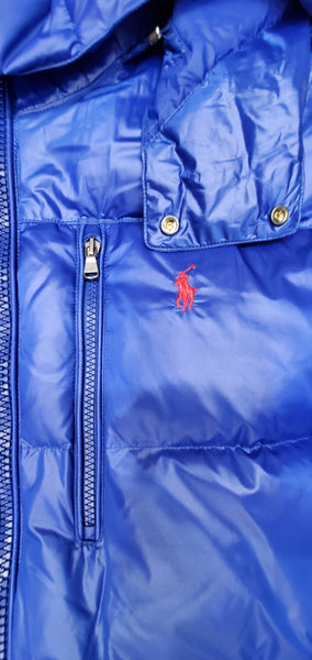 Nwt Polo Ralph Lauren Glossy Blue Small Pony Hoodie Down Jacket