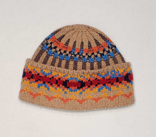 NWT Polo Ralph Lauren Tan Multi Geometric Rib Knit Skully - Unique Style