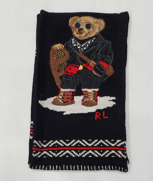 Nwt Polo Ralph Lauren Black/Red Snow Explorer Wool Blend Scarf