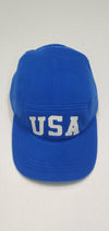 Royal blue Polo Ralph Lauren fleece 5-panel adjustable strap back hat with USA embroidery and classic style.