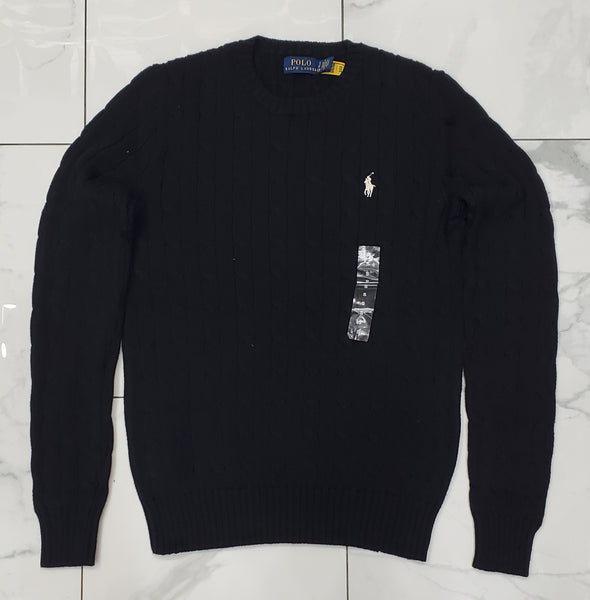 Nwt Polo Ralph Lauren Women's Black Cable Knit Small Pony Cotton Sweater - Unique Style