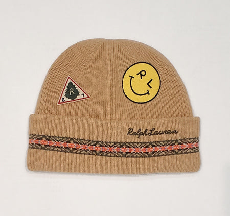 NWT Polo Ralph Lauren Khaki RL Smiley Patch Skully - Unique Style