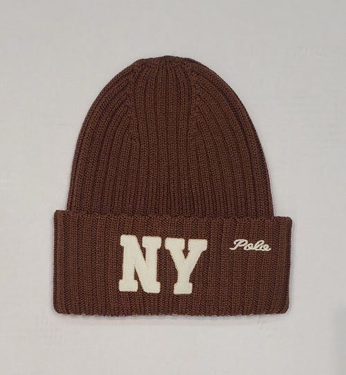 NWT Polo Ralph Lauren Brown NY Logo Patch and Script Skully - Unique Style