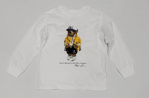 Nwt Kids Polo Ralph Lauren CP-93 Bear White L/S Tee (2T-7T)