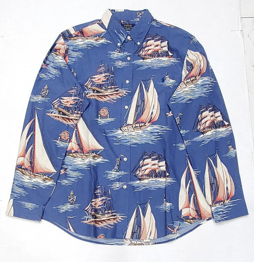 Nwt Polo Ralph Lauren Allover Sailboat Classic Fit Button Up