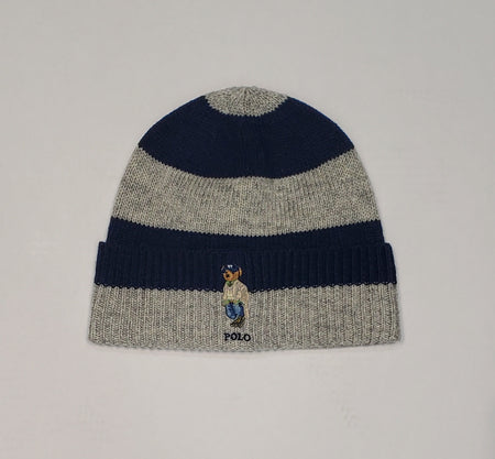 NWT Polo Ralph Lauren Gray / Navy Stripe Heritage Polo Bear Skully - Unique Style