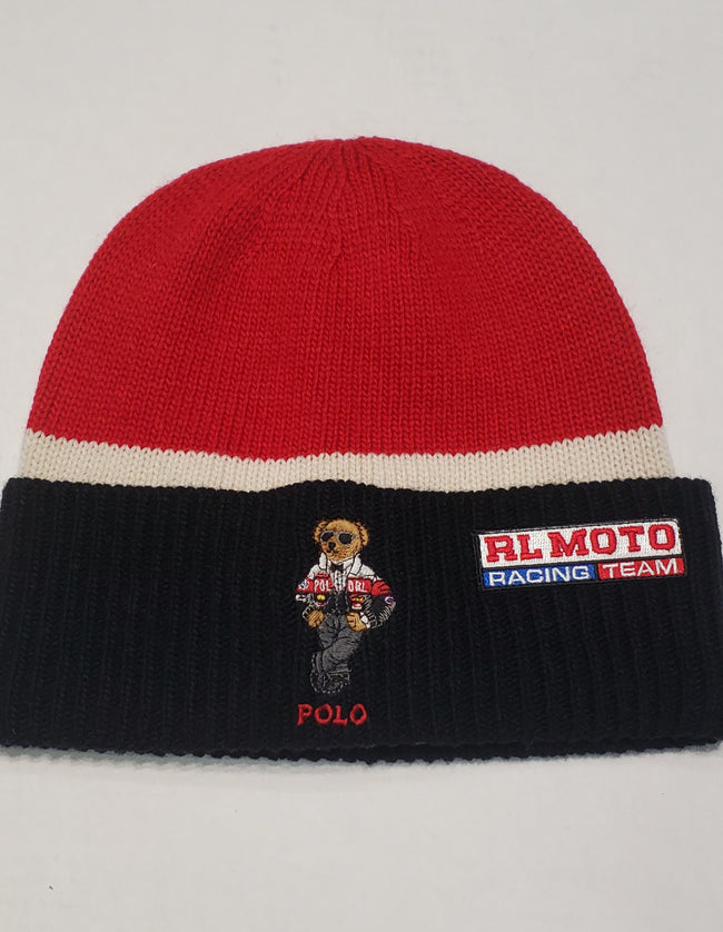 NWT Polo Ralph Lauren Red / Cream / Black RL Moto Racing Team Polo Bear Skully - Unique Style