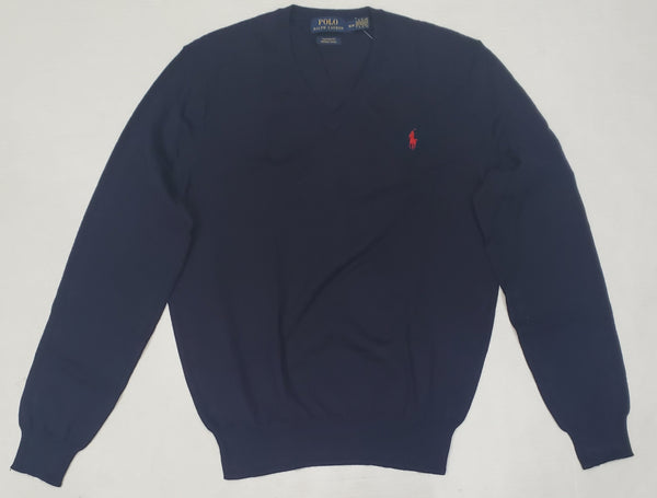 Nwt Polo Ralph Lauren Navy w/Red Horse V-Neck Wool Sweater - Unique Style