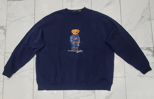 Nwt Polo Big & Tall Navy American Flag Teddy Bear Sweatshirt