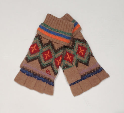 NWT Polo Ralph Lauren Tan Multi Geometric Knit Fingerless Gloves - Unique Style