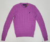 Nwt Polo Ralph Lauren Women's Lt Purple Cable Knit Small Pony Cotton Sweater