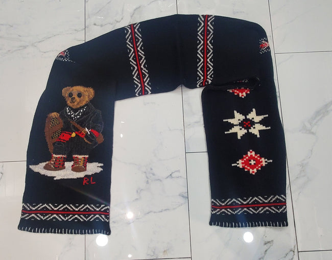 Nwt Polo Ralph Lauren Black/Red Snow Explorer Wool Blend Scarf