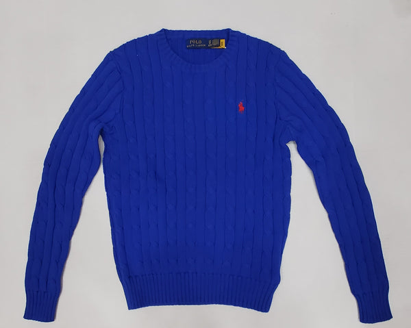 Nwt Polo Ralph Lauren Women's Royal Blue Cable Knit Small Pony Cotton Sweater