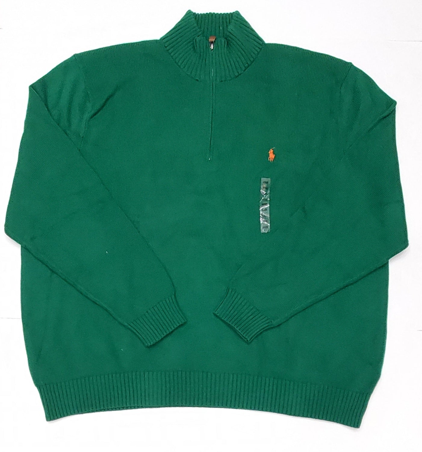 Nwt Polo Big & Tall Green w/Orange Horse Half Zip Sweater | Unique