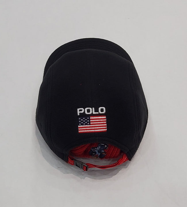 Nwt Polo Ralph Lauren Black Fleece 5 Panel USA Adjustable Woven Strap Back Hat