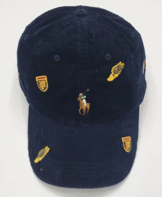 Nwt Polo Ralph Lauren Navy Corduroy Embroidered Adjustable Leather Strap Hat - Unique Style