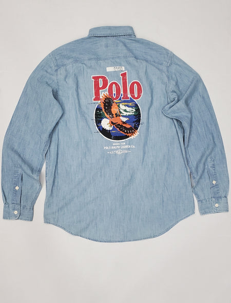 Nwt Polo Ralph Lauren Allover P-Wing Embroidered Classic Fit Long Sleeve Button Up