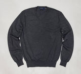 Polo Ralph Lauren Grey w/Burgundy Horse V-Neck Wool Sweater - Unique Style
