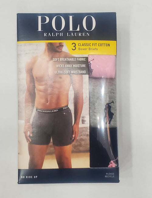 Polo Ralph Lauren Classic Fit 3 Pack Boxer Briefs (Pink/Grey/Navy)