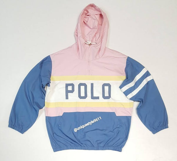 Nwt Polo Ralph Lauren Pink/Yellow/White/Blue Polo Spellout Women's Oversize Windbreaker - Unique Style
