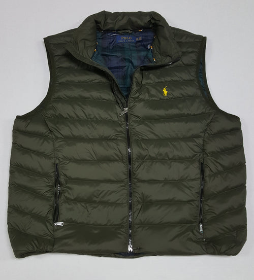 Nwt Polo Ralph Lauren Olive w/Yellow Small Pony Down Vest - Unique Style
